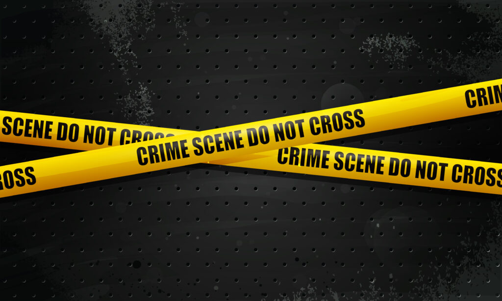 Crime Scene Tape on black grunge background